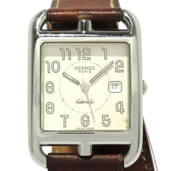 Auth HERMES Cape Cod Double Tour CC1.710 1****** Silver Brown Wrist Watch - Picture 7 of 12